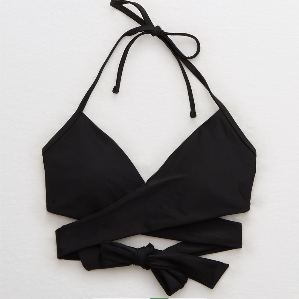 NWT Black AERIE WRAP HALTER BIKINI TOP